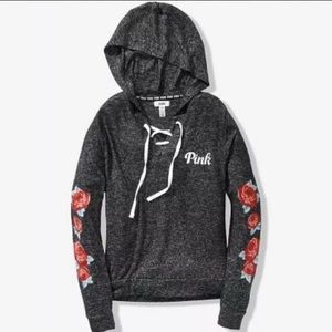 RARE/HTF PINK VS ROSE EMBROIDERED LACE UP P/O MED